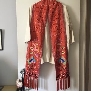 Temperley London Lysander Floral Embroidered Fringed Scarf